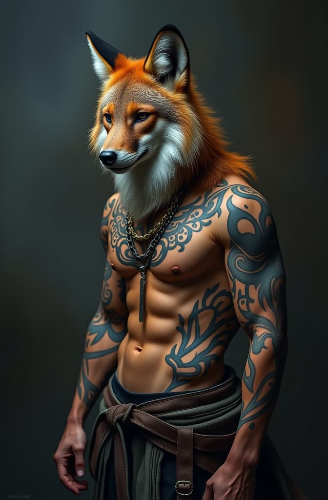  tatuaje venado y lobo hyperrealistic, full body, detailed clothing, highly detailed, cinematic lighting, stunningly beautiful, intricate, sharp focus, f/1. 8, 85mm, (centered image composition), (professionally color graded), ((bright soft diffused light)), volumetric fog, trending on instagram, trending on tumblr, HDR 4K, 8K