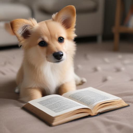 Draw a butterfly dog reading a book