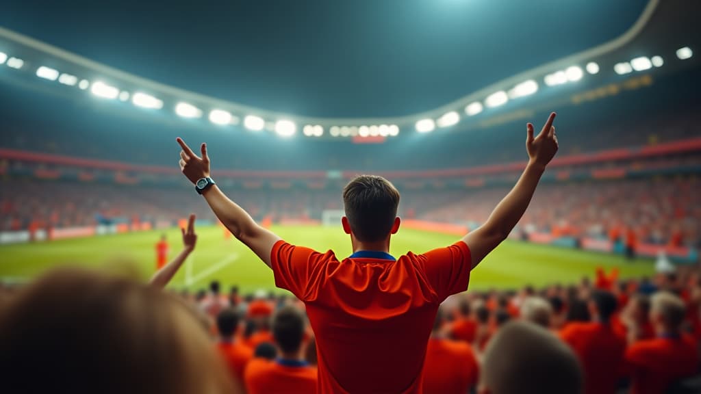  dutch football fan leading enthusiastic cheers in a packed stadium