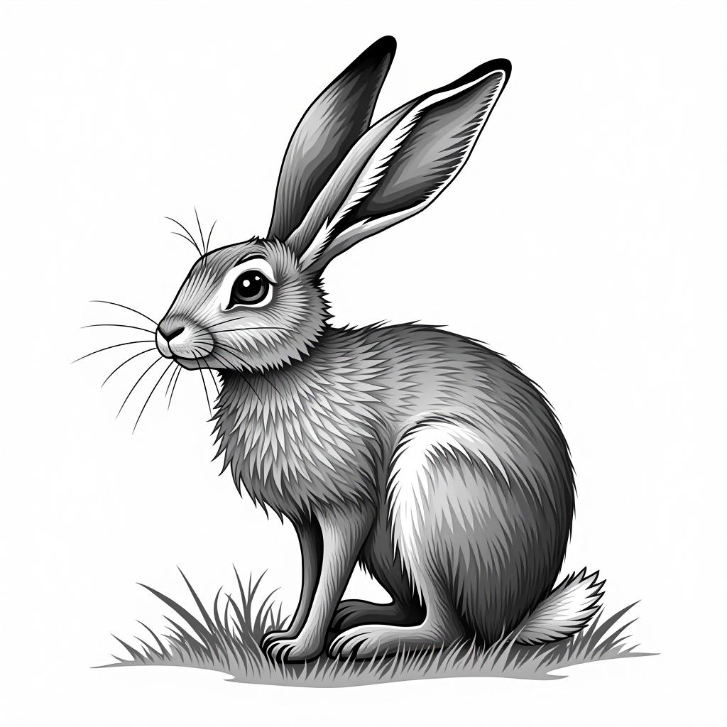  hare, (logo:1.15), black and white, hq, hightly detailed, 4k