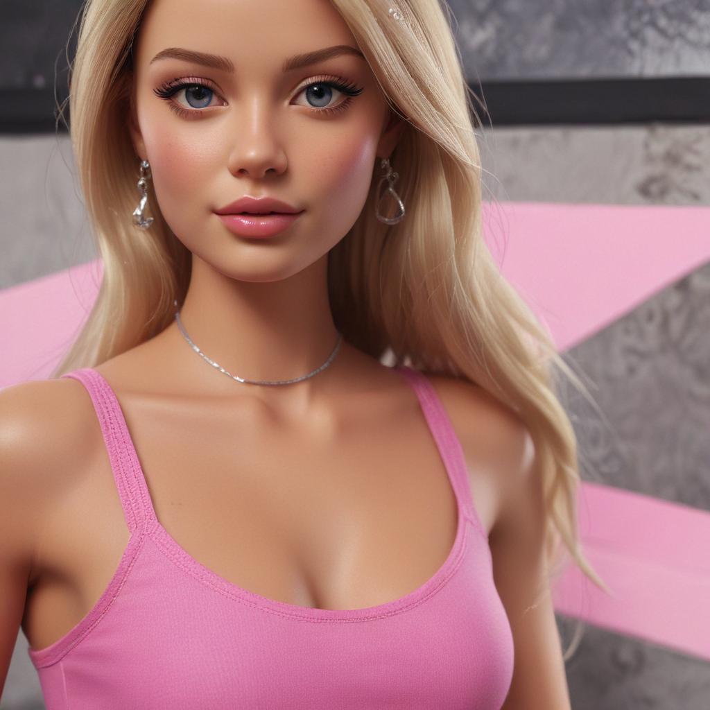 lookalike as barbie, plastic body, pink colored clothing, High detail RAW color photo professional close-up photo, (realistic, photo realism:1.4), (highest quality), (best shadow), ultra high resolution, highly detailed CG unified 8K wallpapers, physics-based rendering, cinematic lighting