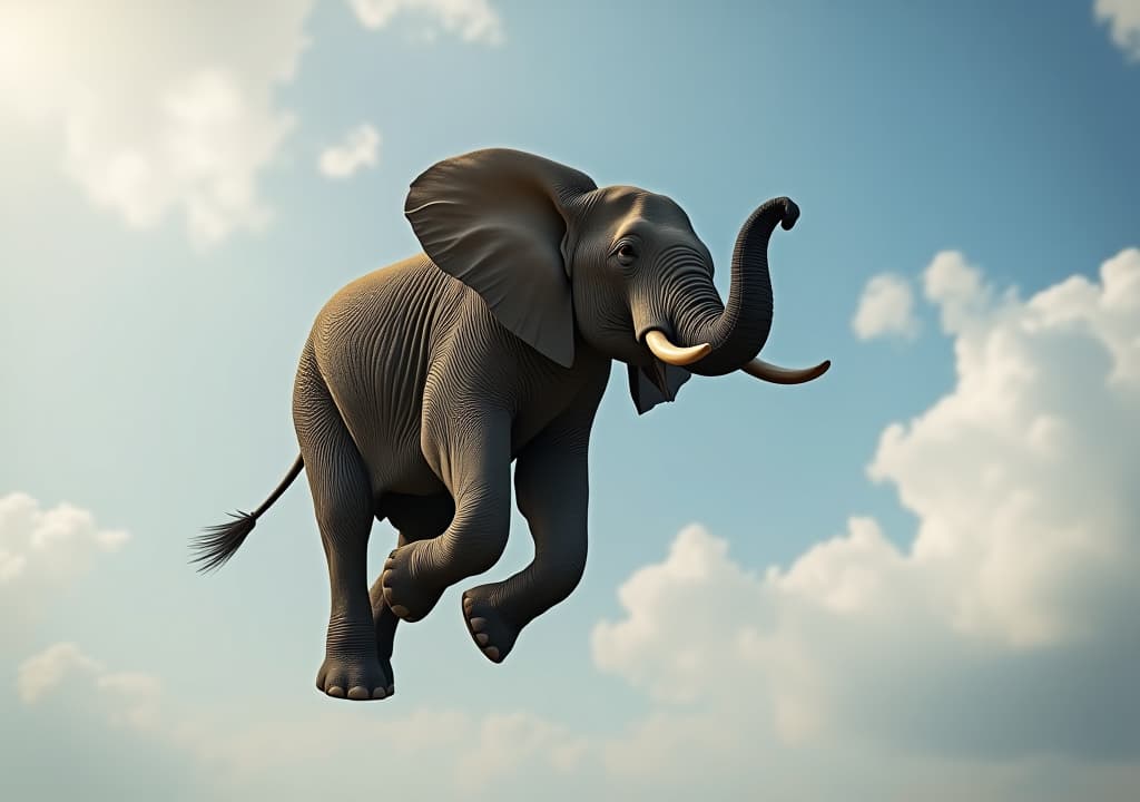  elephant flying in the sky,