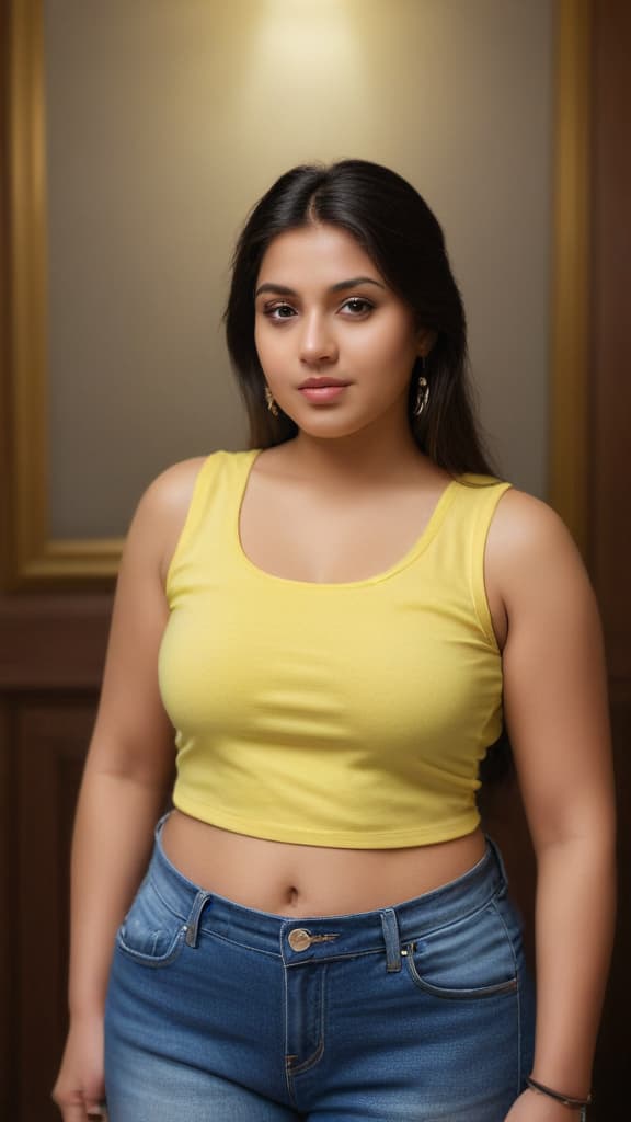 ((masterpiece)),(((best quality))), 8k, high detailed, ultra detailed, Indian girl transformation from chubby fat to fit in tight jeans and sleeveless yellow top, girl, body transformation, chubby, fat, fit, tight jeans, sleeveless yellow top hyperrealistic, full body, detailed clothing, highly detailed, cinematic lighting, stunningly beautiful, intricate, sharp focus, f/1. 8, 85mm, (centered image composition), (professionally color graded), ((bright soft diffused light)), volumetric fog, trending on instagram, trending on tumblr, HDR 4K, 8K