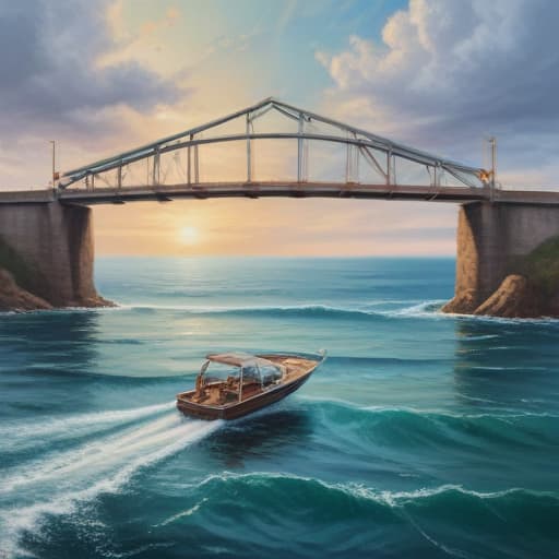 bridge watercraft ocean in Oil painting style with Oceans background