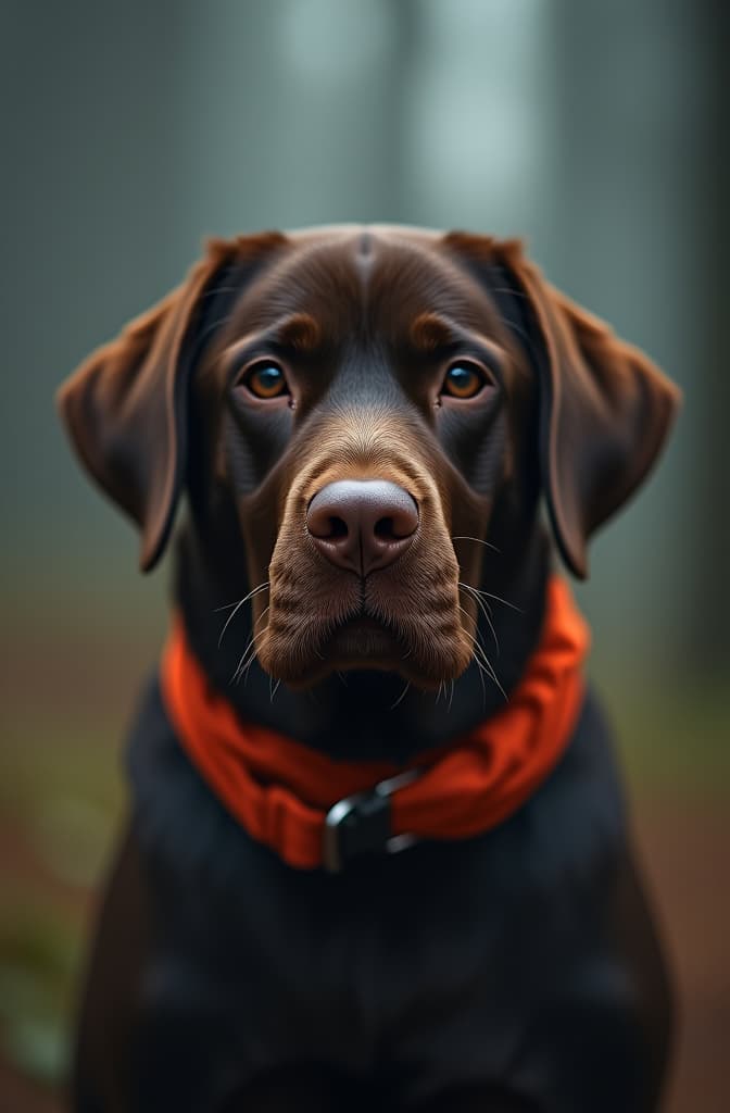  labrador chocolate animado extremadamente sencillo hyperrealistic, full body, detailed clothing, highly detailed, cinematic lighting, stunningly beautiful, intricate, sharp focus, f/1. 8, 85mm, (centered image composition), (professionally color graded), ((bright soft diffused light)), volumetric fog, trending on instagram, trending on tumblr, HDR 4K, 8K