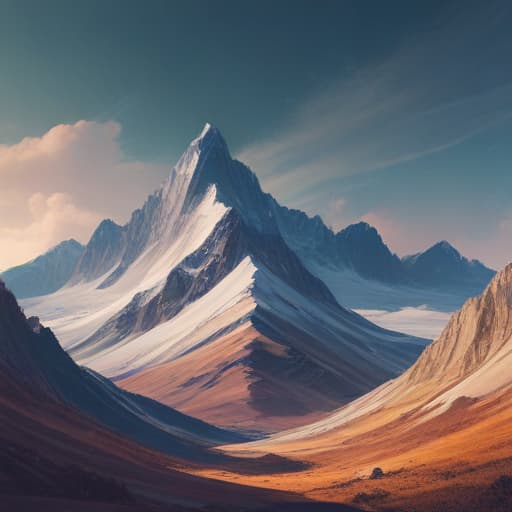 A sleepy mountain taking a nap in a surreal, abstract mountain range.