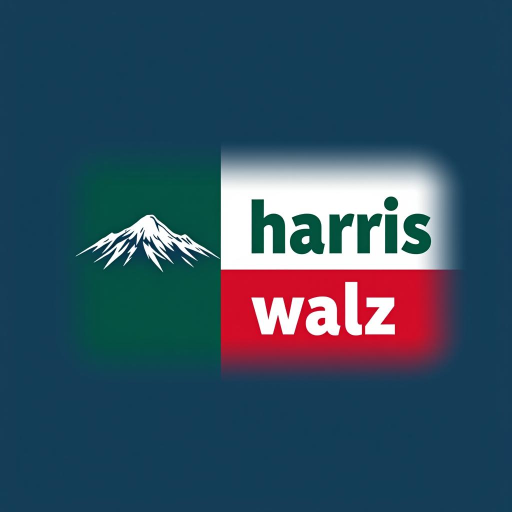  a tshirt design inspired by the washington state flag. the left side features a green vertical stripe with a large mountain in the center. the right side is divided into two horizontal sections: the top section is white with the text 'washington for' in bold, green, uppercase letters, and the bottom section is red with the text 'harris walz' in bold, white, uppercase letters. the overall layout is clean and straightforward, with a clear and patriotic color scheme of blue, white, and red.