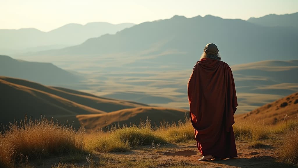  history of biblical times, a view of the land of canaan, showing its vastness and beauty, with a hint that abraham's son isaac should not return to his homeland. hyperrealistic, full body, detailed clothing, highly detailed, cinematic lighting, stunningly beautiful, intricate, sharp focus, f/1. 8, 85mm, (centered image composition), (professionally color graded), ((bright soft diffused light)), volumetric fog, trending on instagram, trending on tumblr, HDR 4K, 8K