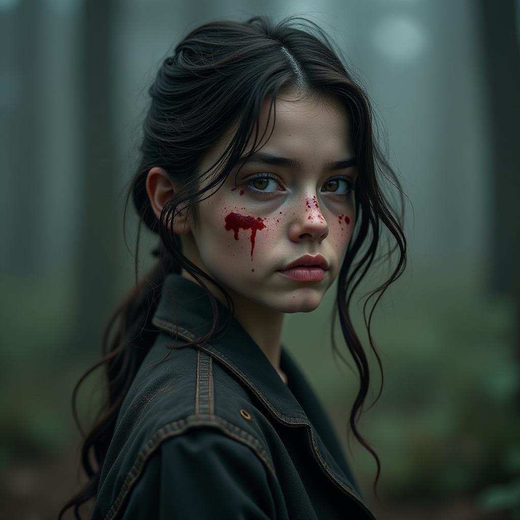  girl in bruises. hyperrealistic, full body, detailed clothing, highly detailed, cinematic lighting, stunningly beautiful, intricate, sharp focus, f/1. 8, 85mm, (centered image composition), (professionally color graded), ((bright soft diffused light)), volumetric fog, trending on instagram, trending on tumblr, HDR 4K, 8K