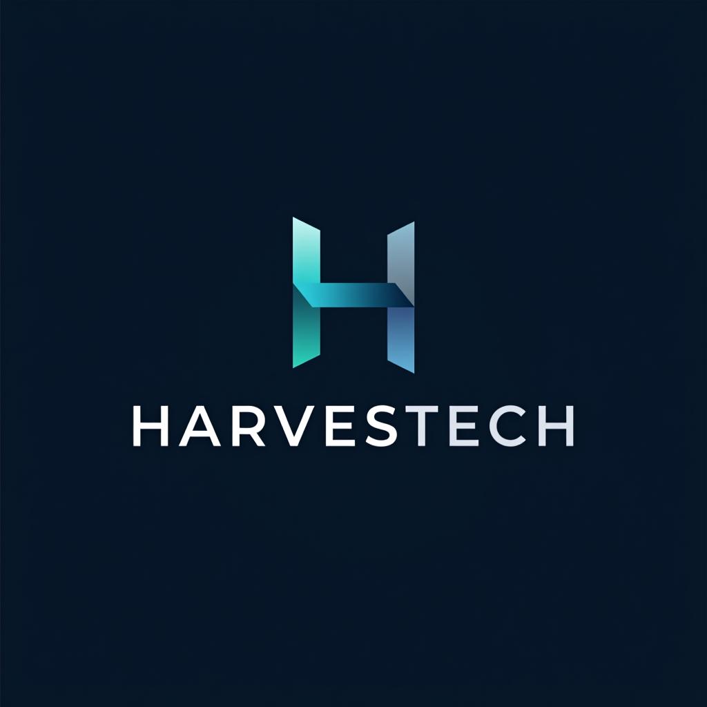  design a logo, **prompt:** "design a modern, minimalistic logo for an it company called 'harvestech.' the logo should primarily feature a stylized, geometric 'h' that embodies simplicity and elegance. use clean lines and avoid excessive details. the design should convey innovation, technology, and professionalism. the color palette should include cool tones like deep blues or greys, with optional subtle accents in a complementary color. ensure the logo is versatile, working well in both digital and print formats."