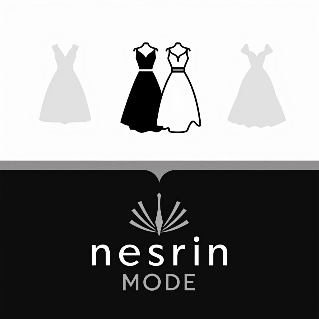  design a logo, n m logo nesrin mode mit kleidern schwarz weiß elegant , with the text 'nesrin mode '.