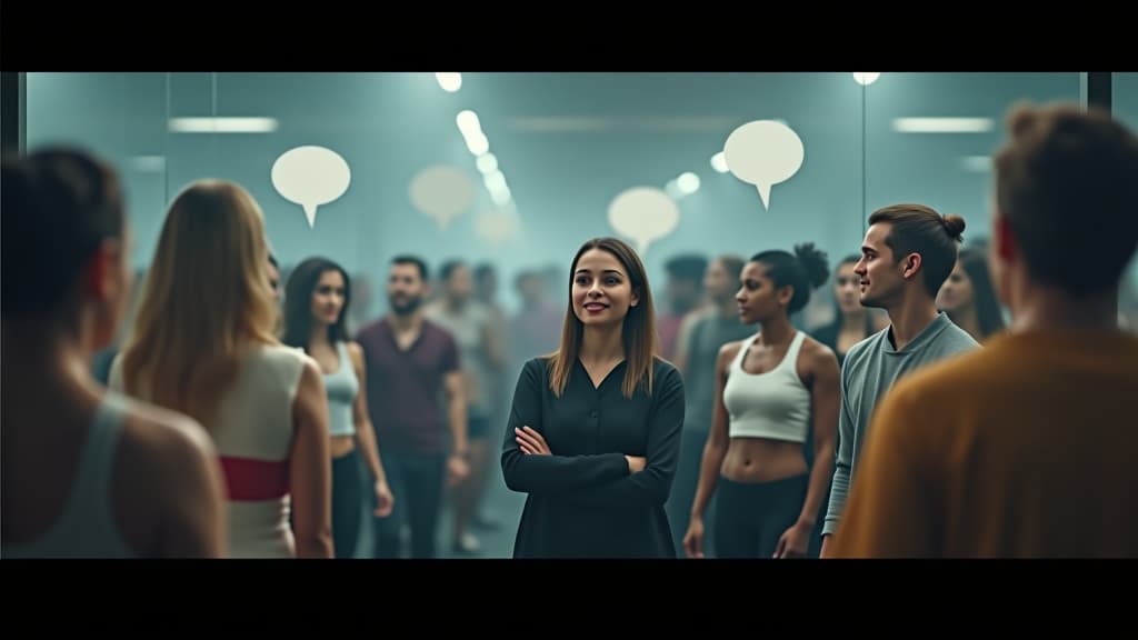  scenes about health and fitness, a montage of different people reacting to questions, with thought bubbles indicating their inner thoughts and concerns. hyperrealistic, full body, detailed clothing, highly detailed, cinematic lighting, stunningly beautiful, intricate, sharp focus, f/1. 8, 85mm, (centered image composition), (professionally color graded), ((bright soft diffused light)), volumetric fog, trending on instagram, trending on tumblr, HDR 4K, 8K