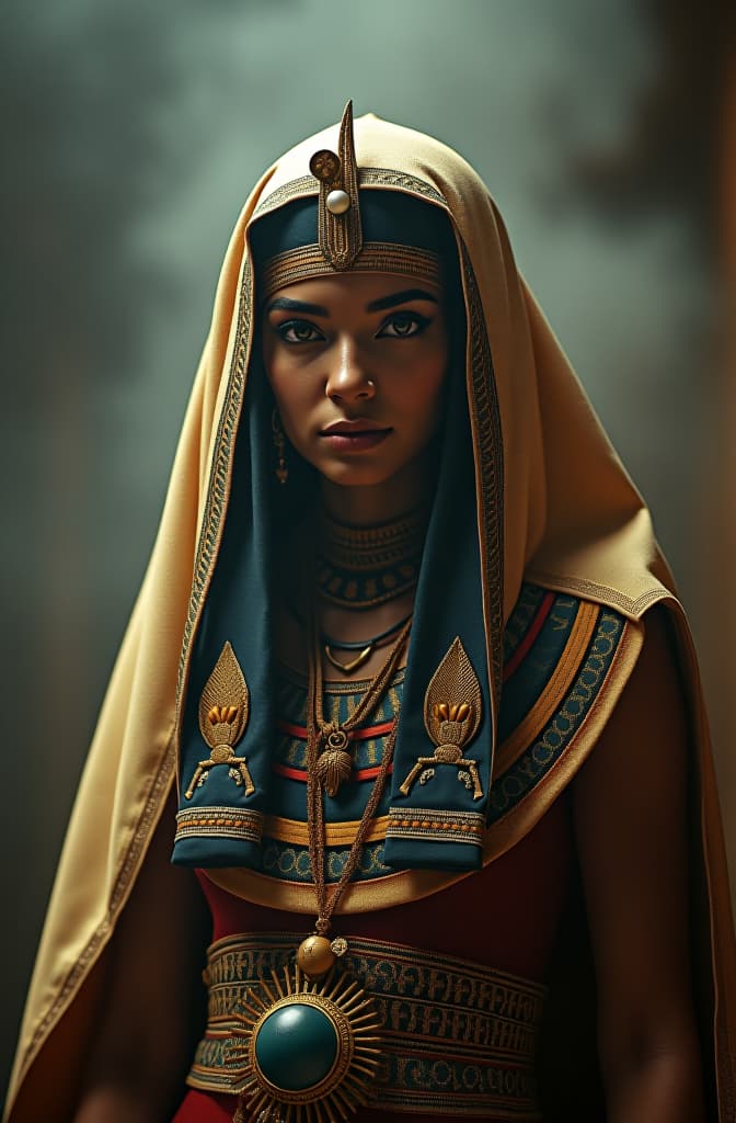  faça uma imagem de capa sobre religião egípcia, uma imagem que representa bastante a religião egípcia hyperrealistic, full body, detailed clothing, highly detailed, cinematic lighting, stunningly beautiful, intricate, sharp focus, f/1. 8, 85mm, (centered image composition), (professionally color graded), ((bright soft diffused light)), volumetric fog, trending on instagram, trending on tumblr, HDR 4K, 8K