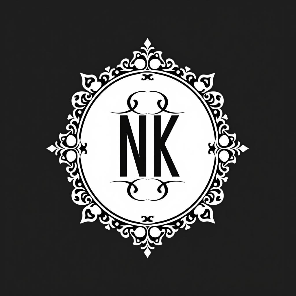  my beauty salon name is nk.please make a monogram logo for me. , (logo:1.15), black and white, hq, hightly detailed, 4k