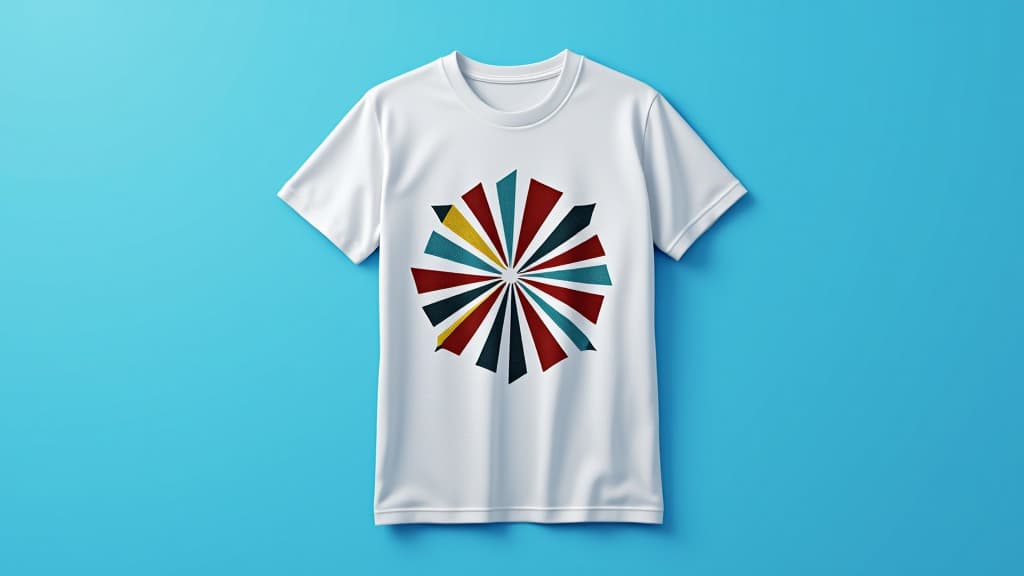  a trendy and fashion forward graphic tee mockup on a solid blue background, featuring its bold print and modern design, all presented in hd to highlight its statement making and youthful appeal