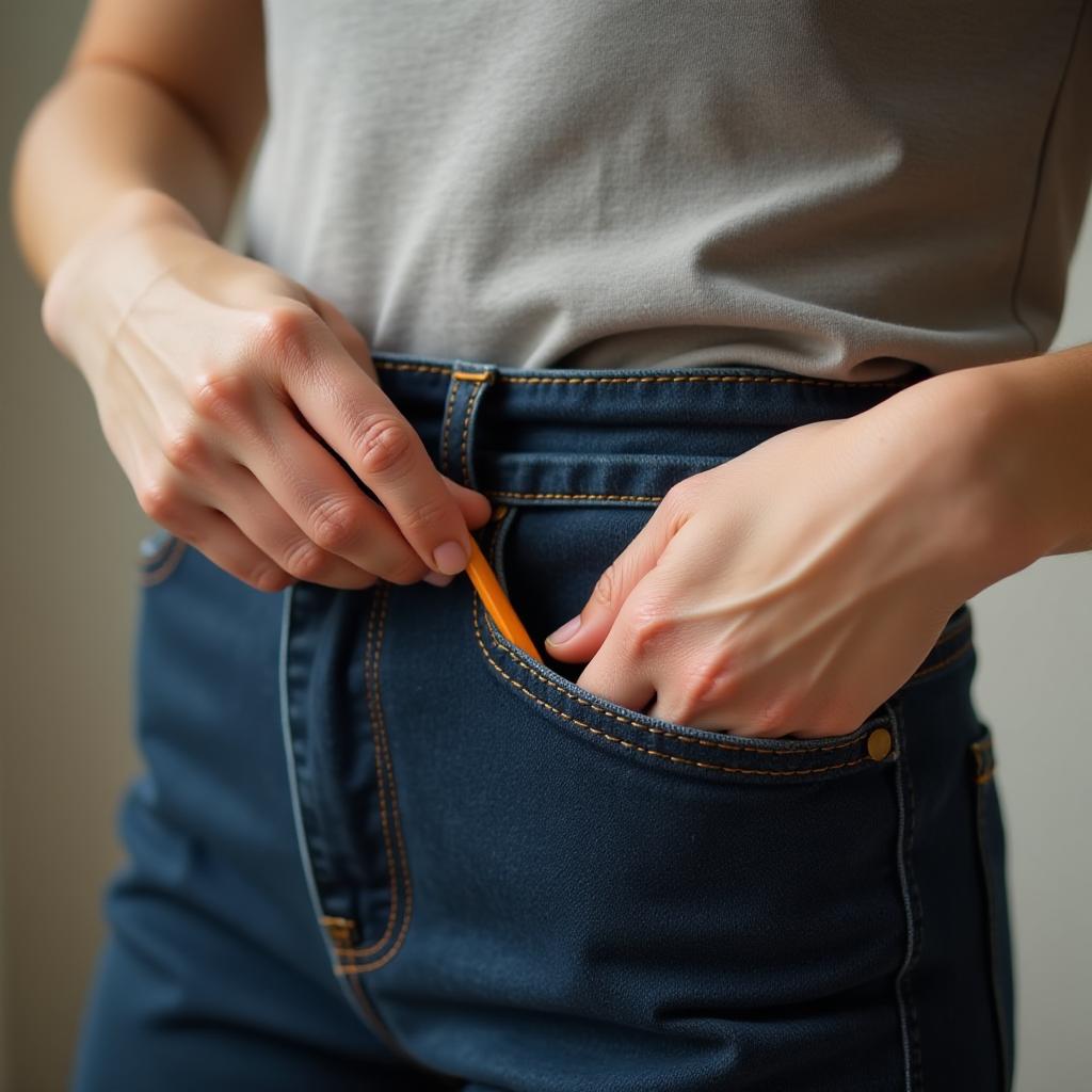  women's hands put a small pencil in their pocket