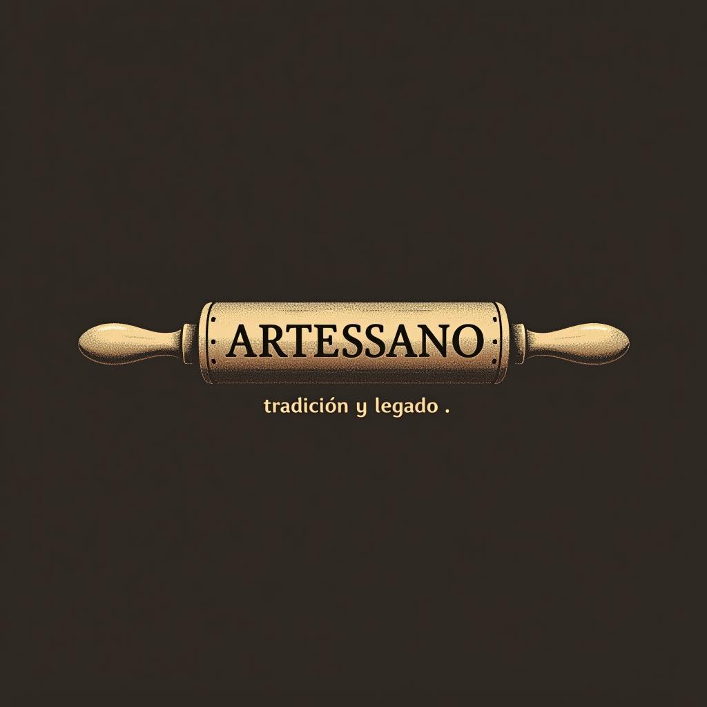  design a logo, in a pencil style. “artessano” simple and elegant design artistic style light and brown tones use a rolling pin image , with the text 'tradición y legado'.