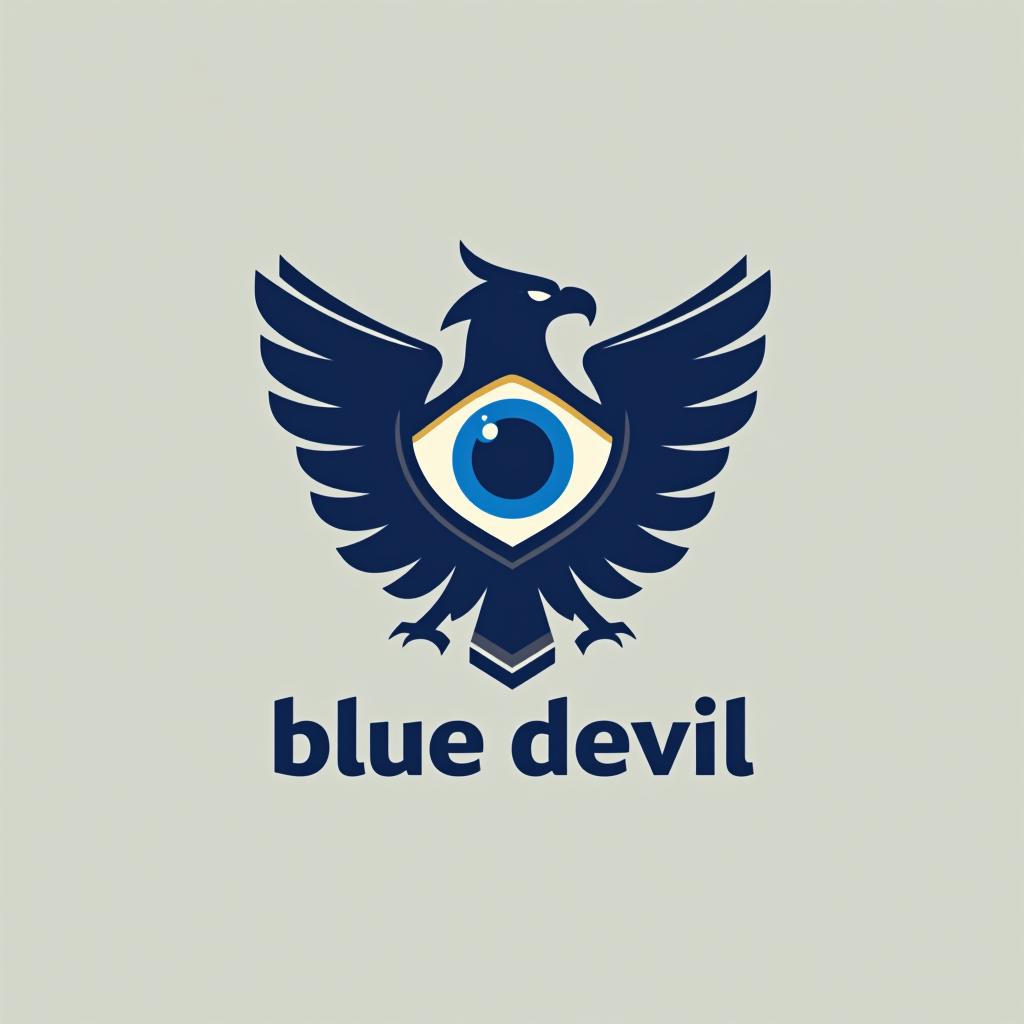  design a logo, create an emblem logo using an eagle’s eye and a shield, emphasizing the company’s focus on vigilance and protection., with the text 'blue devil '.