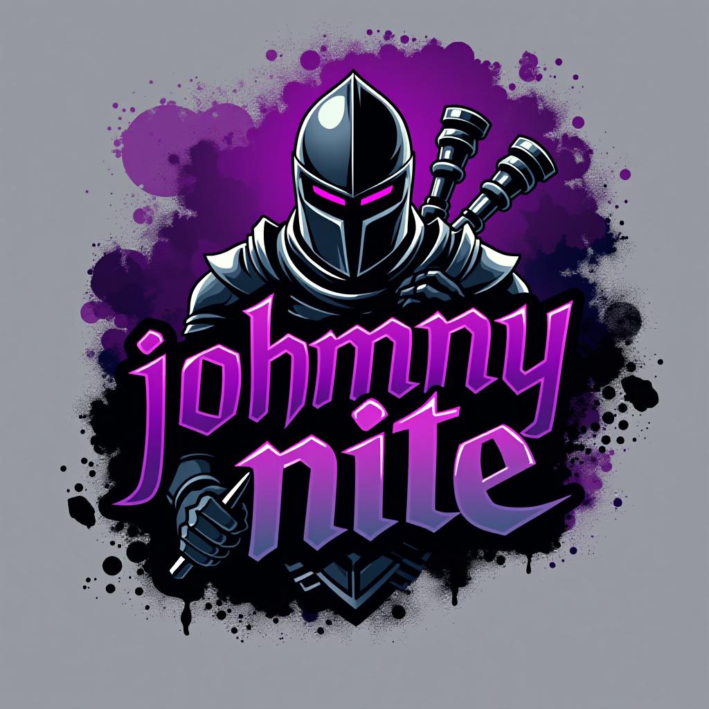  design a logo, in a realism style. knight black and purple graffiti, with the text 'johnny nite '.