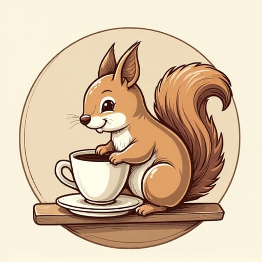  coffee and squirrel logo, so cute logo, this logo in circle, drawing