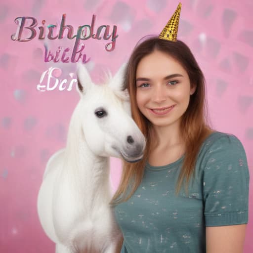 Zeichne ein bild mit inhalt: text :birthday girl, einhorn with Farbverlauf background