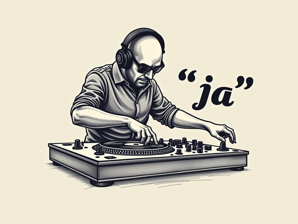  design a logo, in a pencil style. logo pour affiche disc jockey , with the text 'ja'.