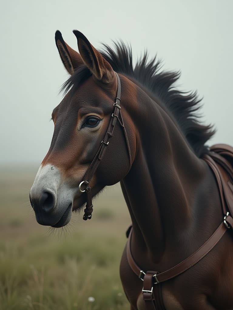  combine horse into donkey body hyperrealistic, full body, detailed clothing, highly detailed, cinematic lighting, stunningly beautiful, intricate, sharp focus, f/1. 8, 85mm, (centered image composition), (professionally color graded), ((bright soft diffused light)), volumetric fog, trending on instagram, trending on tumblr, HDR 4K, 8K