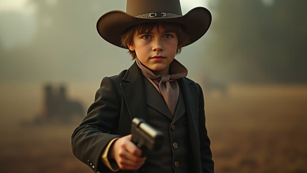  images about historical curiosities, a snapshot of 'billy the kid', known as william henry mccarty, as a charming yet dangerous outlaw in his youth. hyperrealistic, full body, detailed clothing, highly detailed, cinematic lighting, stunningly beautiful, intricate, sharp focus, f/1. 8, 85mm, (centered image composition), (professionally color graded), ((bright soft diffused light)), volumetric fog, trending on instagram, trending on tumblr, HDR 4K, 8K