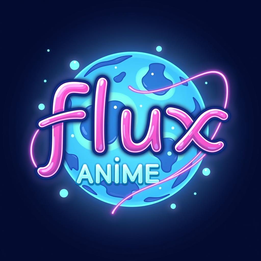  anime, anime sytle, anime image, cartoon, real cartoon, real anime, logo of text "flux anime"