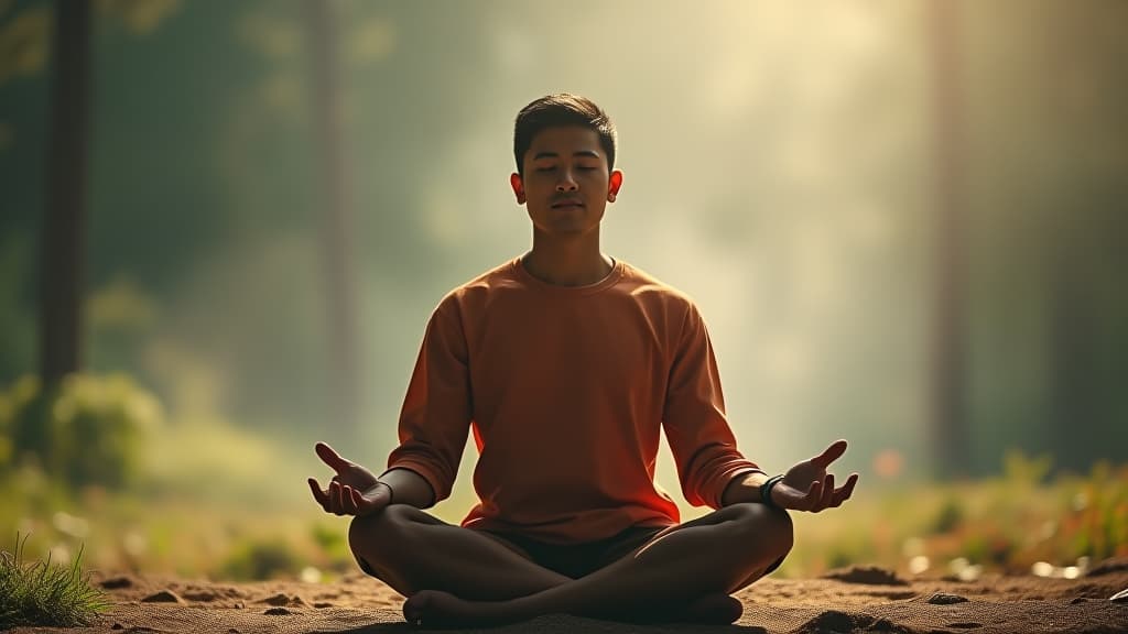  scenes about health and fitness, a peaceful image of an individual meditating with a cup of clove tea in hand, emphasizing the relaxation aspect of clove tea. hyperrealistic, full body, detailed clothing, highly detailed, cinematic lighting, stunningly beautiful, intricate, sharp focus, f/1. 8, 85mm, (centered image composition), (professionally color graded), ((bright soft diffused light)), volumetric fog, trending on instagram, trending on tumblr, HDR 4K, 8K