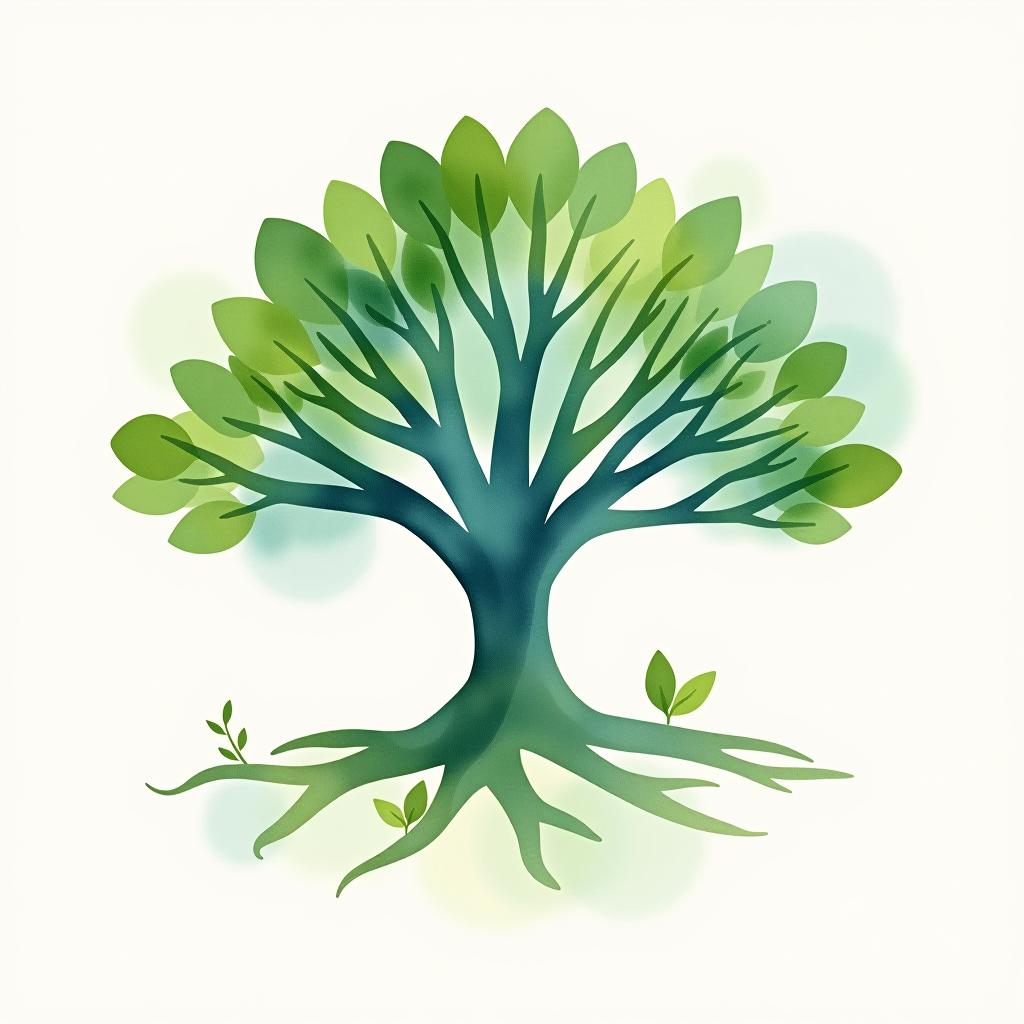  design a logo, watercolor style, logo of a tree, green and blue