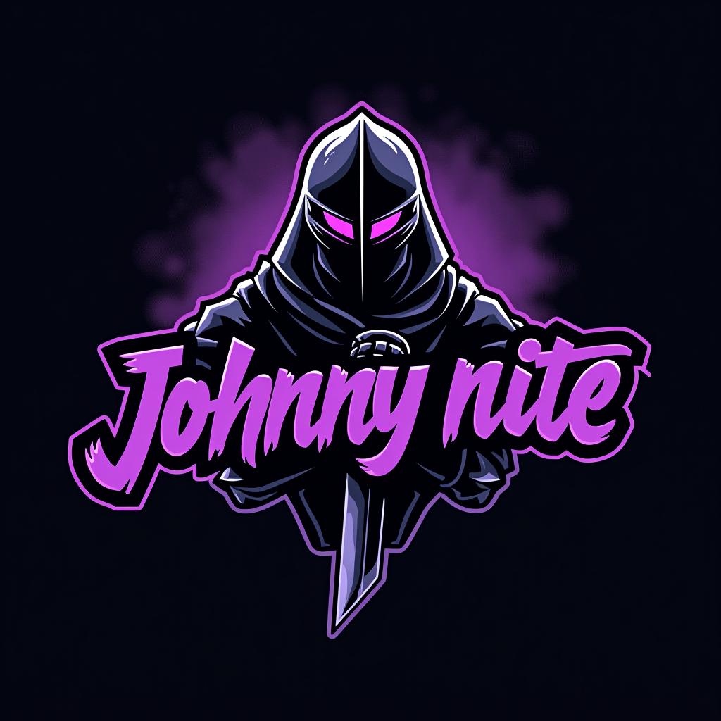  design a logo, in a realism style. knight black and purple graffiti, with the text 'johnny nite '.