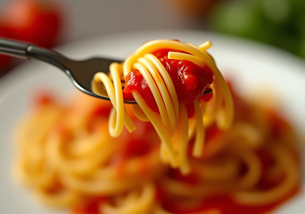  a fork with spaghetti and sauce on it