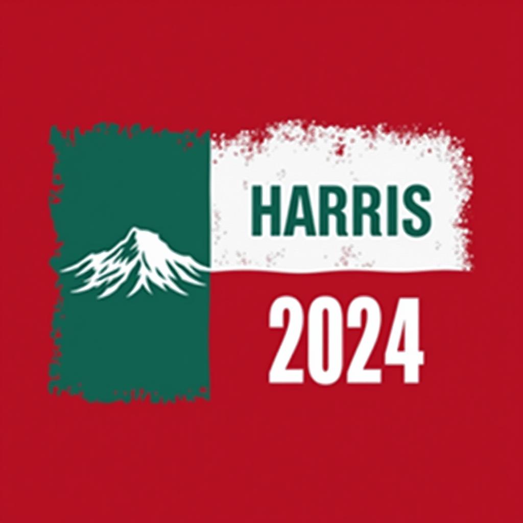  a tshirt design inspired by the washington state flag. the left side features a green vertical stripe with a large mountain in the center. the right side is divided into two horizontal sections: the top section is white with the text 'washington for' in bold, green, uppercase letters, and the bottom section is red with the text 'harris walz 2024' in bold, white, uppercase letters. the overall layout is clean and straightforward, with a clear and patriotic color scheme of blue, white, and red.