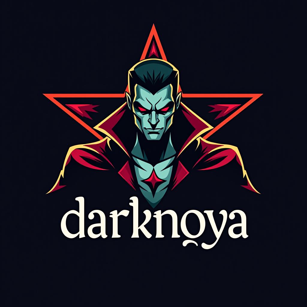  design a logo, supervillain with a dark star in the background , with the text 'darknova'.