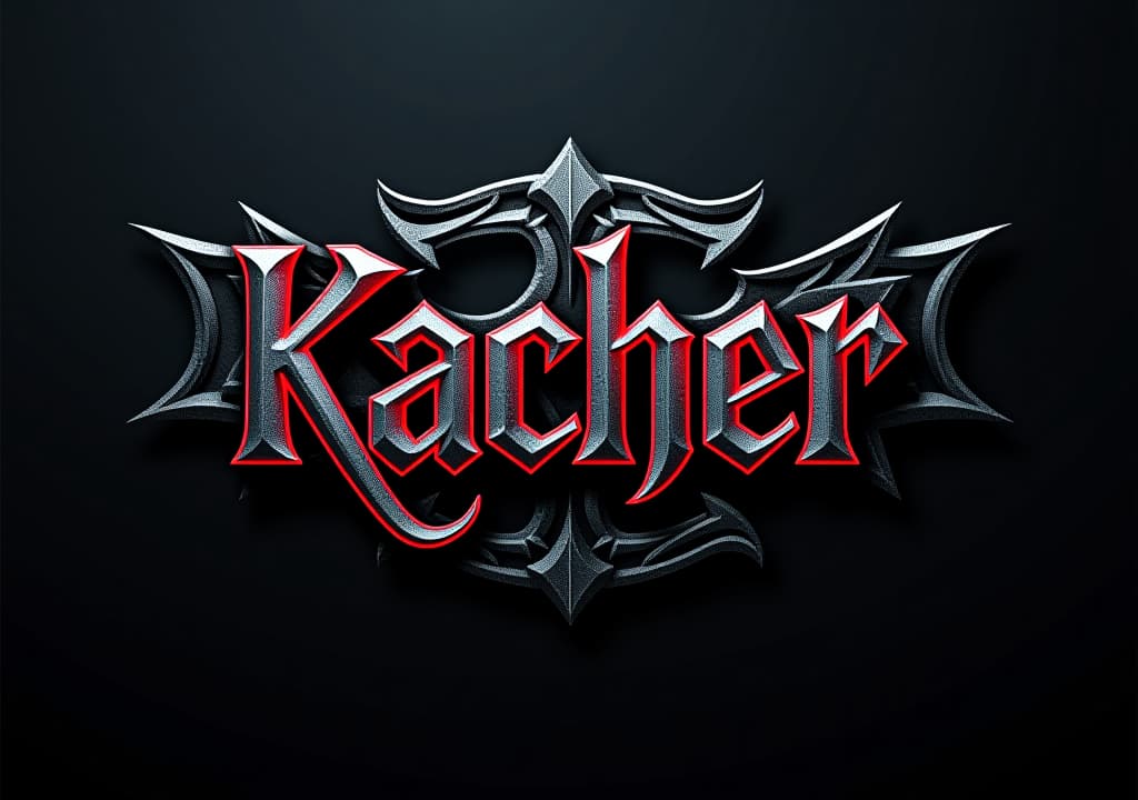  a dark art, street style logo for brand "kacher", rock feelinghyper detail, intricate details, sharp focus, high resolution, 8k, ultra detailed, vib