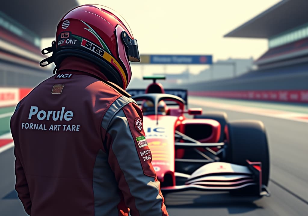  formula one racing driver before start of competition on track. banner with copy space, digital ai art