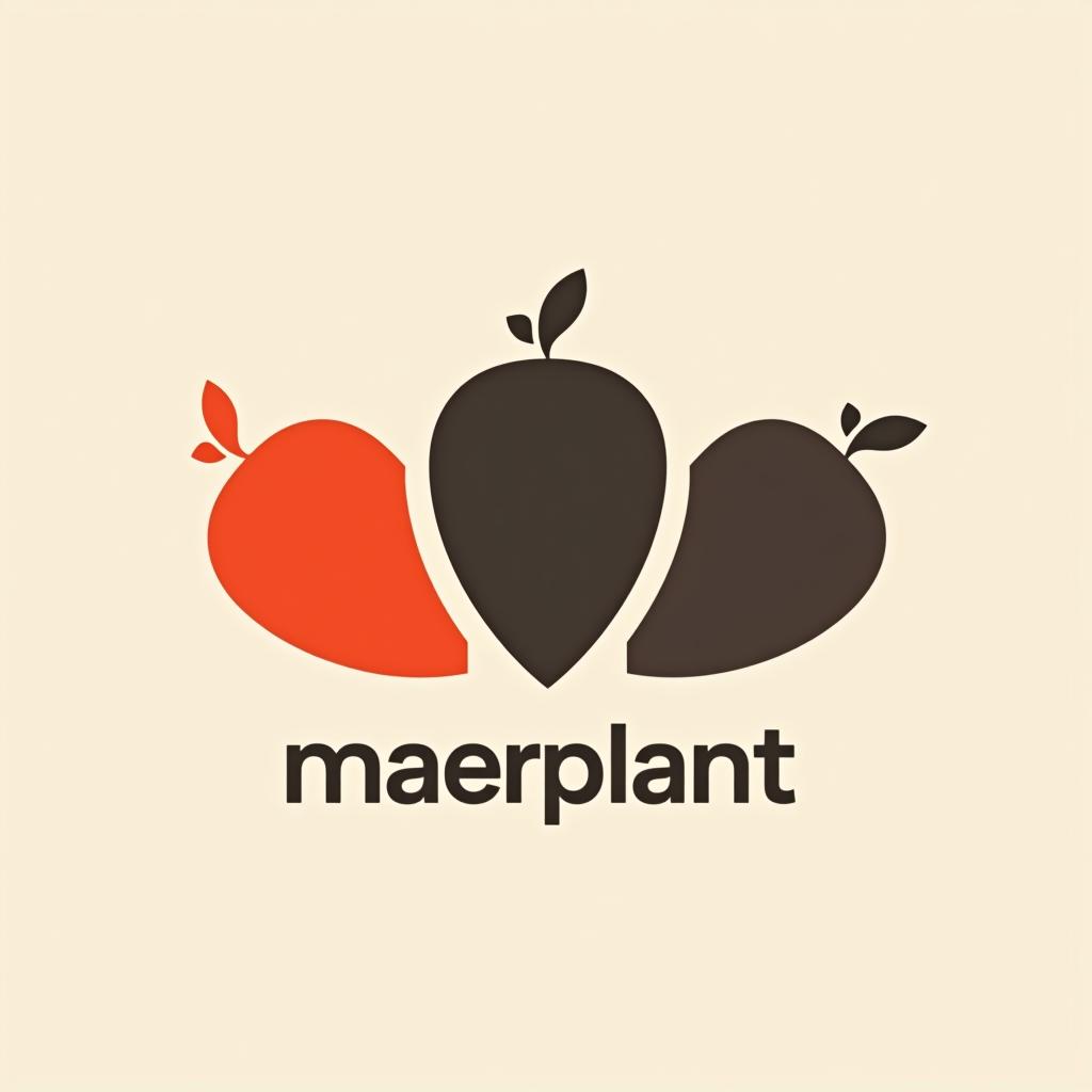  design a logo, logotipo minimalista, colores rojo, morado, blanco y negro que representen la comida a base de plantas , with the text 'maerplant'.