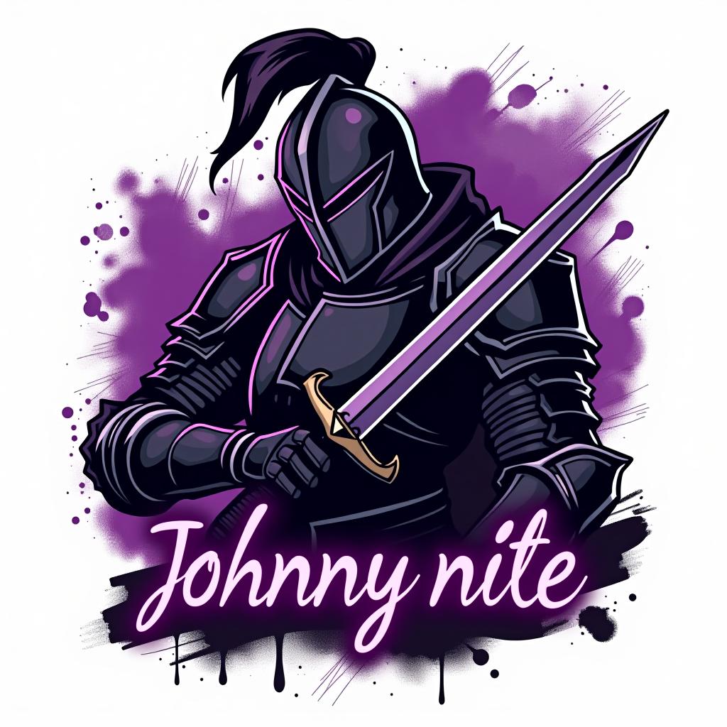  design a logo, in a realism style. knight black and purple graffiti, with the text 'johnny nite '.