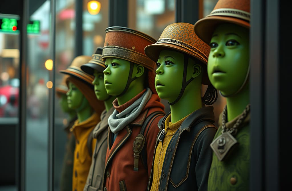  the storefront of a business that sells small hats for pickles. the front window has a display of green pickles lined up wearing a variety of different hats and helmets., realistic, portrait, art by donato giancola and greg rutkowski, realistic face, digital art, trending on artstation hyperrealistic, full body, detailed clothing, highly detailed, cinematic lighting, stunningly beautiful, intricate, sharp focus, f/1. 8, 85mm, (centered image composition), (professionally color graded), ((bright soft diffused light)), volumetric fog, trending on instagram, trending on tumblr, HDR 4K, 8K