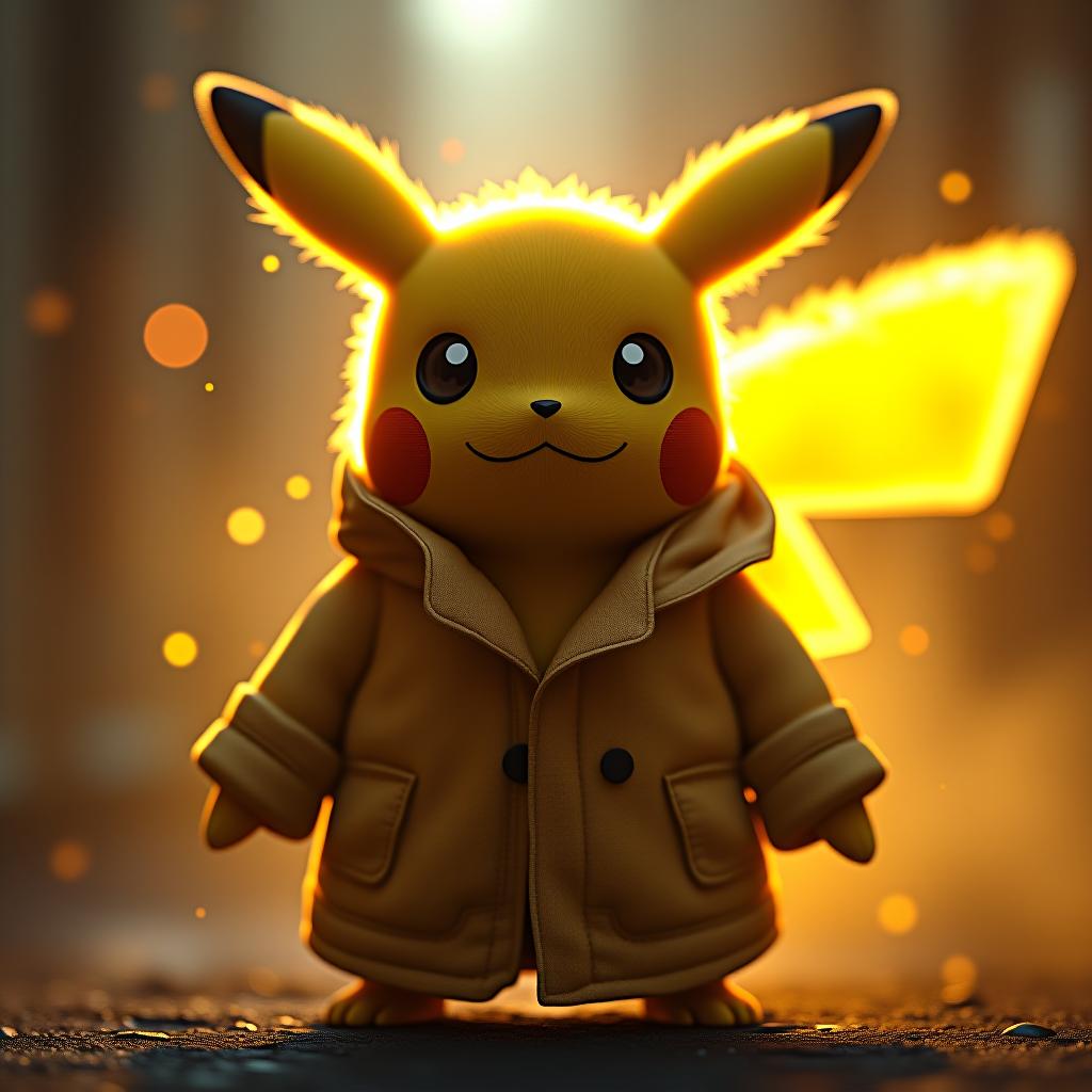  pikachu with golden aura hyperrealistic, full body, detailed clothing, highly detailed, cinematic lighting, stunningly beautiful, intricate, sharp focus, f/1. 8, 85mm, (centered image composition), (professionally color graded), ((bright soft diffused light)), volumetric fog, trending on instagram, trending on tumblr, HDR 4K, 8K