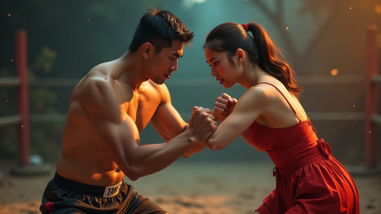  a fighting filipino married couple, high quality, high details, hd, perfect composition, 4k epic detailed, highly detailed, sharp focus, high resolution