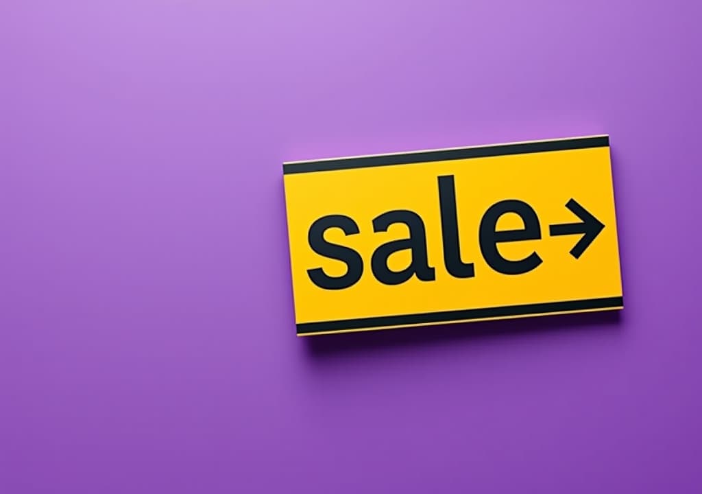  a purple background with a yellow and black sign that says "sale".