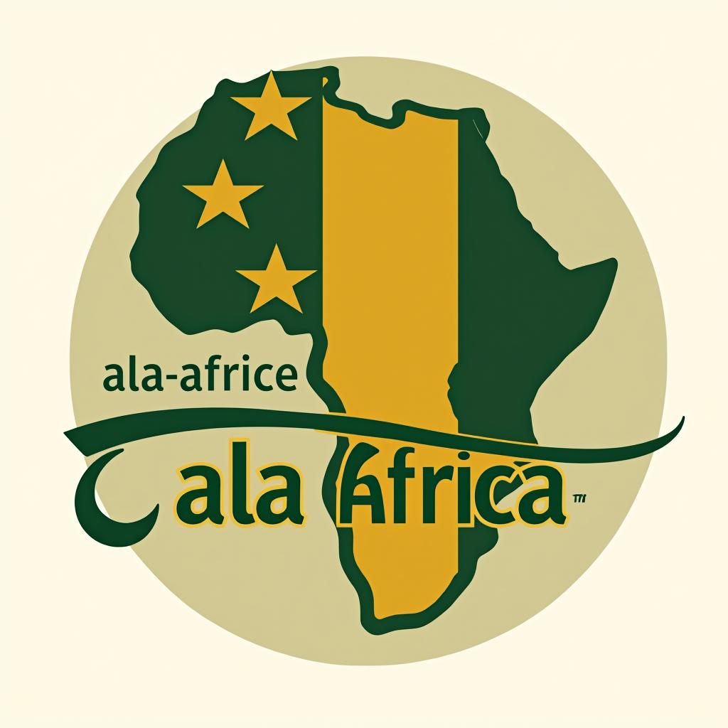  design a logo, créez un logo emblème utilisant la carte d’afrique et la rdc et travail , soulignant l'accent mis par l'entreprise multi service ., with the text 'ala africa'.