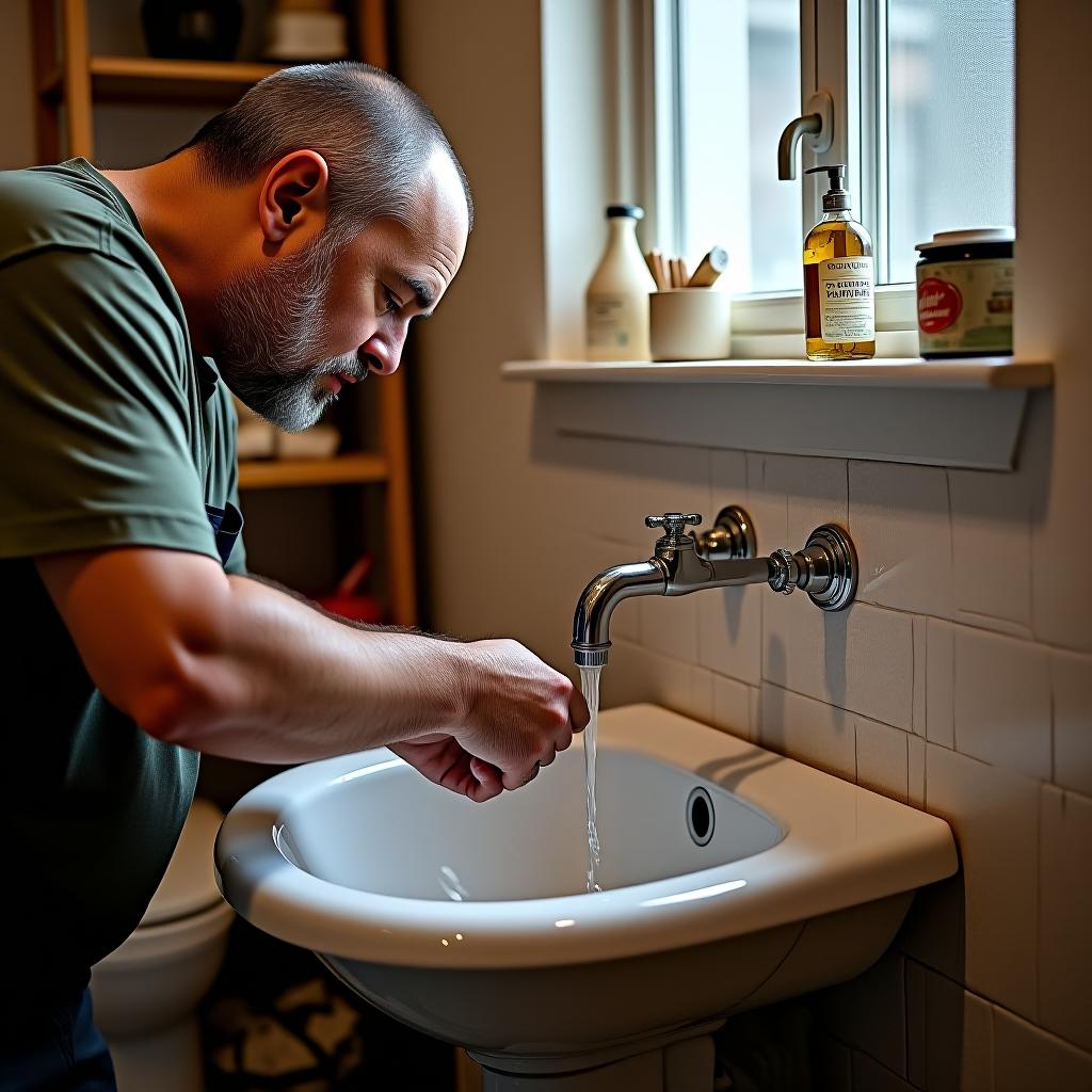  the master plumber repairs a classic style bidet.