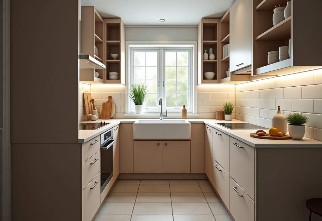  a landscape photo of a small kitchen with a cohesive color scheme, featuring light colored cabinets, a statement backsplash, and strategically placed lighting to create depth and visual interest hyperrealistic, full body, detailed clothing, highly detailed, cinematic lighting, stunningly beautiful, intricate, sharp focus, f/1. 8, 85mm, (centered image composition), (professionally color graded), ((bright soft diffused light)), volumetric fog, trending on instagram, trending on tumblr, HDR 4K, 8K