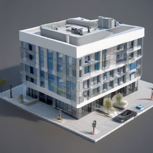 3d render. isometric view. low tier office building