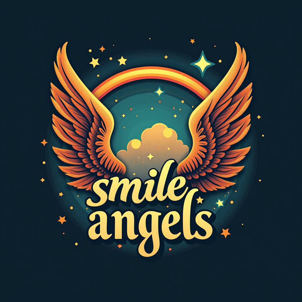  design a logo, in a surrealism style. 水彩スタイル、ロゴ、海、青緑色、、白背景。, with the text 'smile angels'.