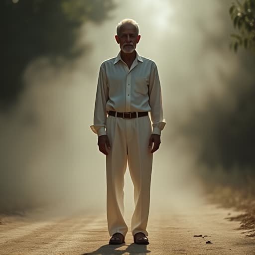  old man in white pants hyperrealistic, full body, detailed clothing, highly detailed, cinematic lighting, stunningly beautiful, intricate, sharp focus, f/1. 8, 85mm, (centered image composition), (professionally color graded), ((bright soft diffused light)), volumetric fog, trending on instagram, trending on tumblr, HDR 4K, 8K