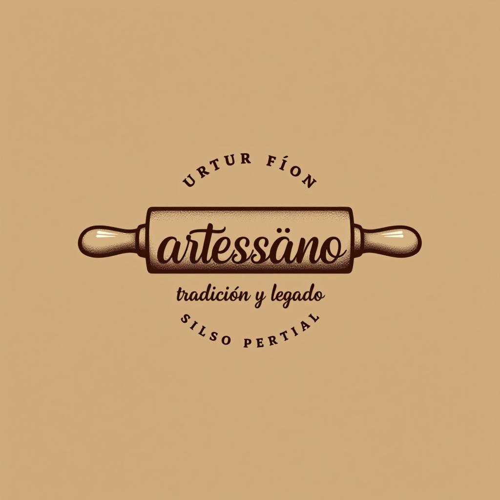  design a logo, in a pencil style. “artessano” simple and elegant design artistic style light and brown tones use a rolling pin image , with the text 'tradición y legado'.